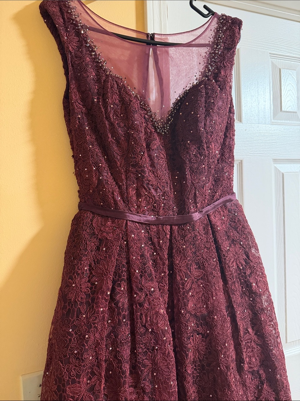 Embellished Lace Wine Burgundy A-Line Prom Dress
